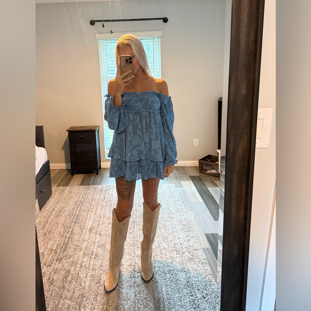 Altar'd State Blue Off-Shoulder Mini Dress